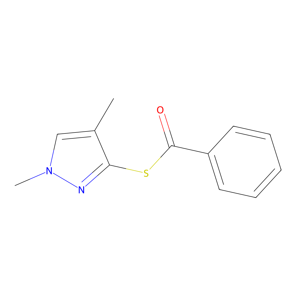 S-(1,4-dimethylpyrazol-3-yl) benzenecarbothioate molecular structure, CAS 2995287-99-3