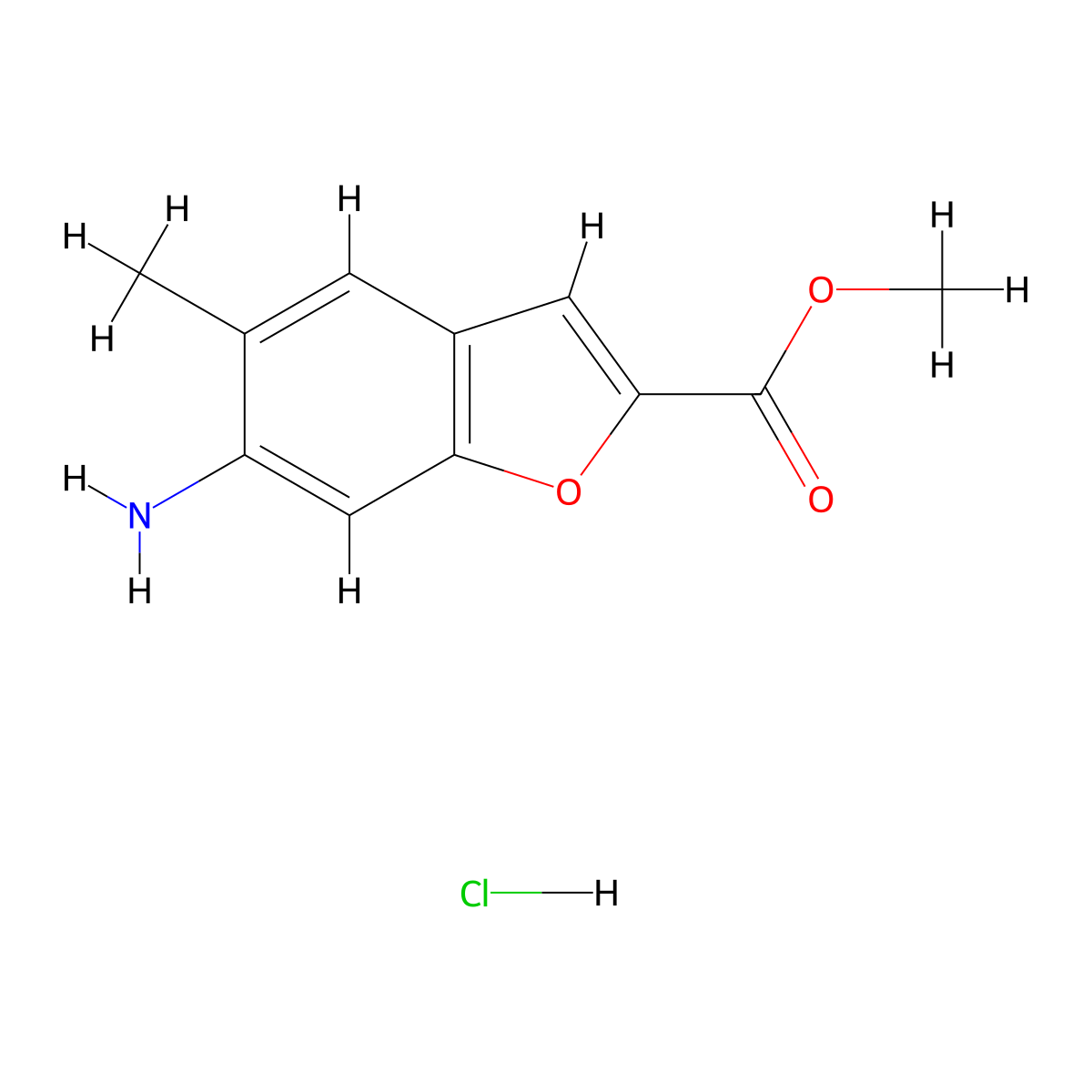 Methyl 6-amino-5-methyl-1-benzofuran-2-carboxylate;hydrochloride molecular structure, CAS 2995288-35-0