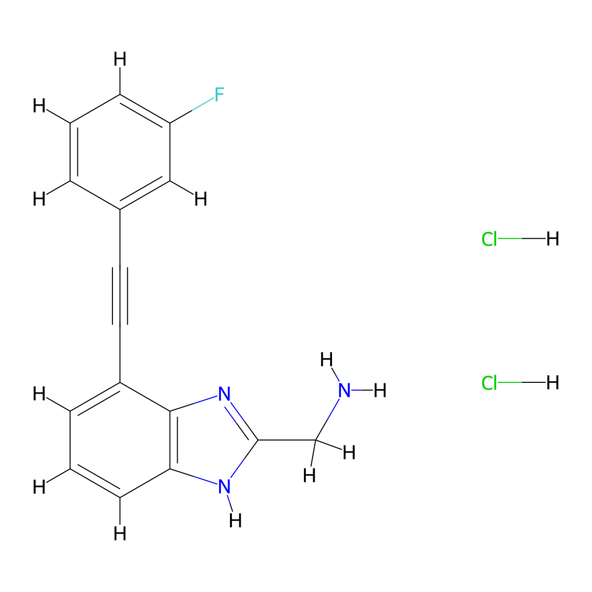[4-[2-(3-fluorophenyl)ethynyl]-1H-benzimidazol-2-yl]methanamine;dihydrochloride molecular structure, CAS 2995288-77-0