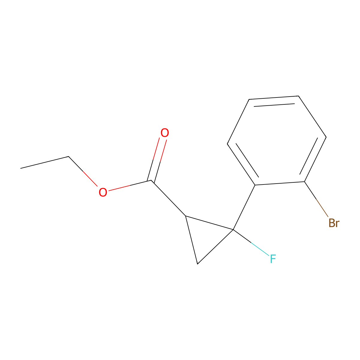 Ethyl 2-(2-bromophenyl)-2-fluorocyclopropane-1-carboxylate molecular structure, CAS 2995289-23-9