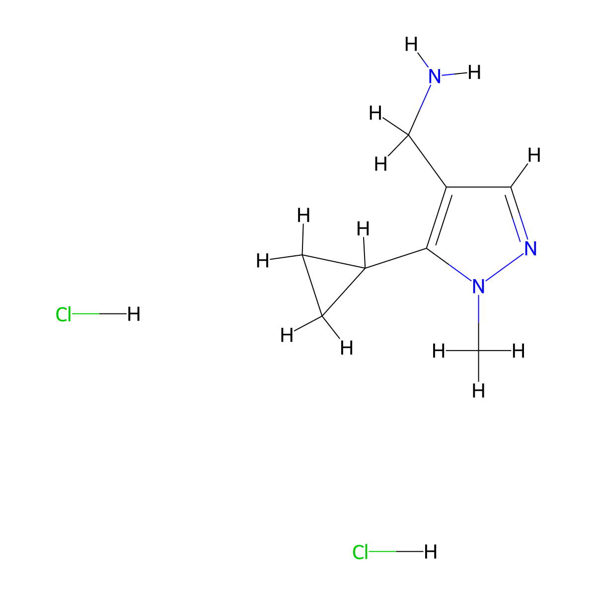 (5-Cyclopropyl-1-methyl-1H-pyrazol-4-yl)methanamine dihydrochloride molecular structure, CAS 2995289-29-5