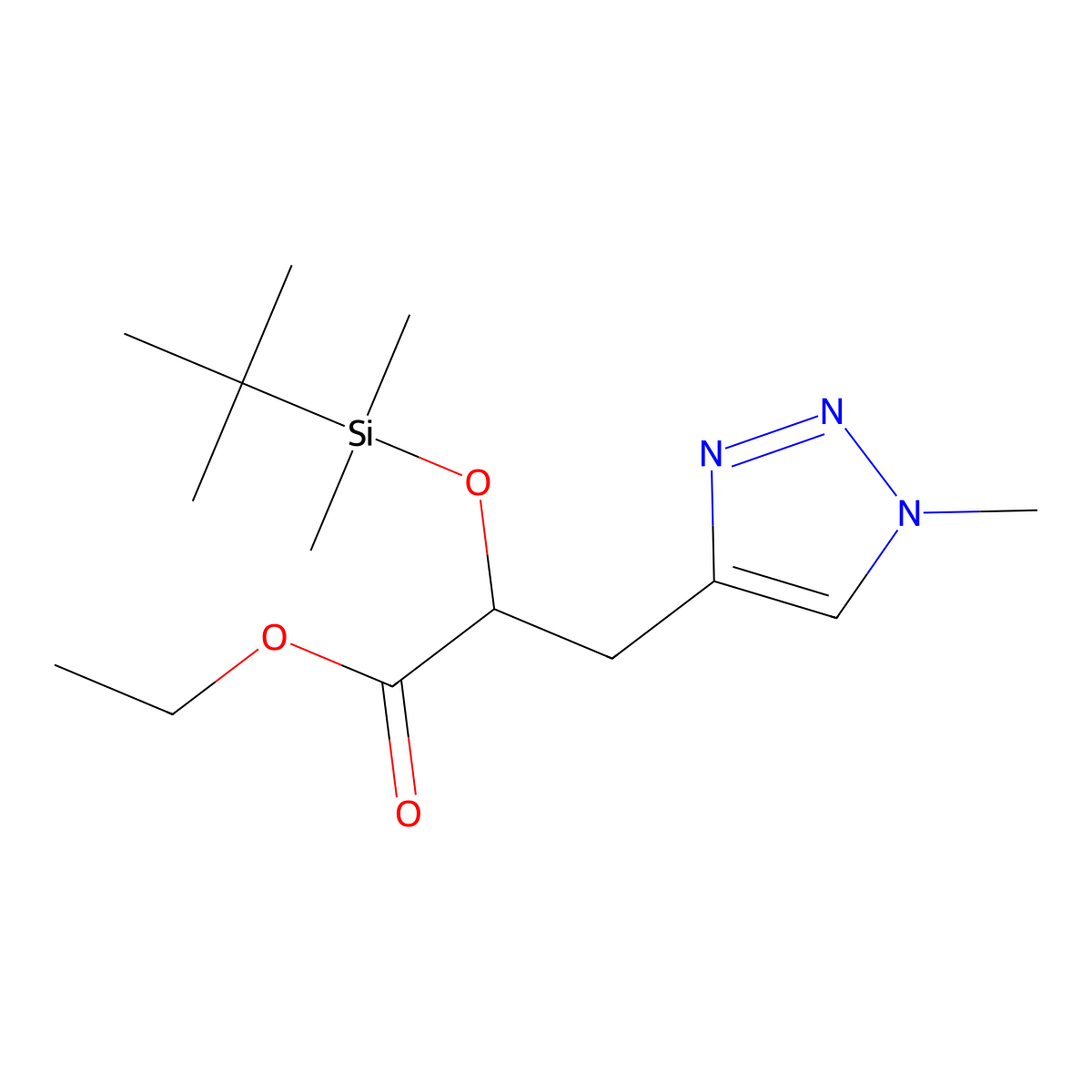 Ethyl 2-[tert-butyl(dimethyl)silyl]oxy-3-(1-methyltriazol-4-yl)propanoate molecular structure, CAS 2995289-30-8