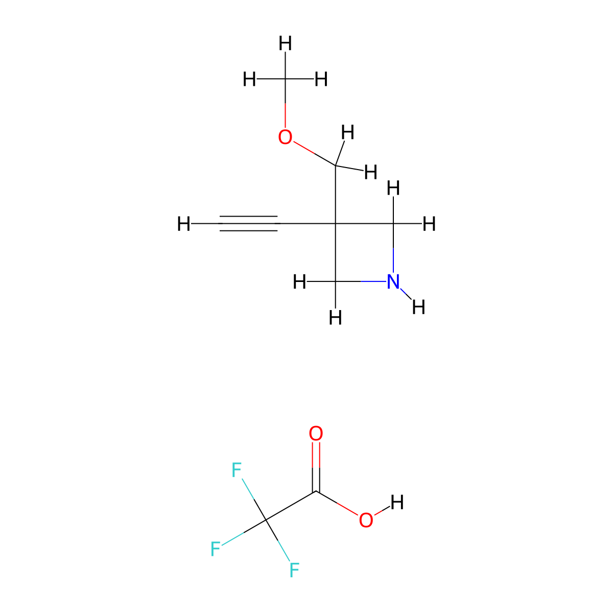 3-Ethynyl-3-(methoxymethyl)azetidine, trifluoroacetic acid molecular structure, CAS 2995289-32-0