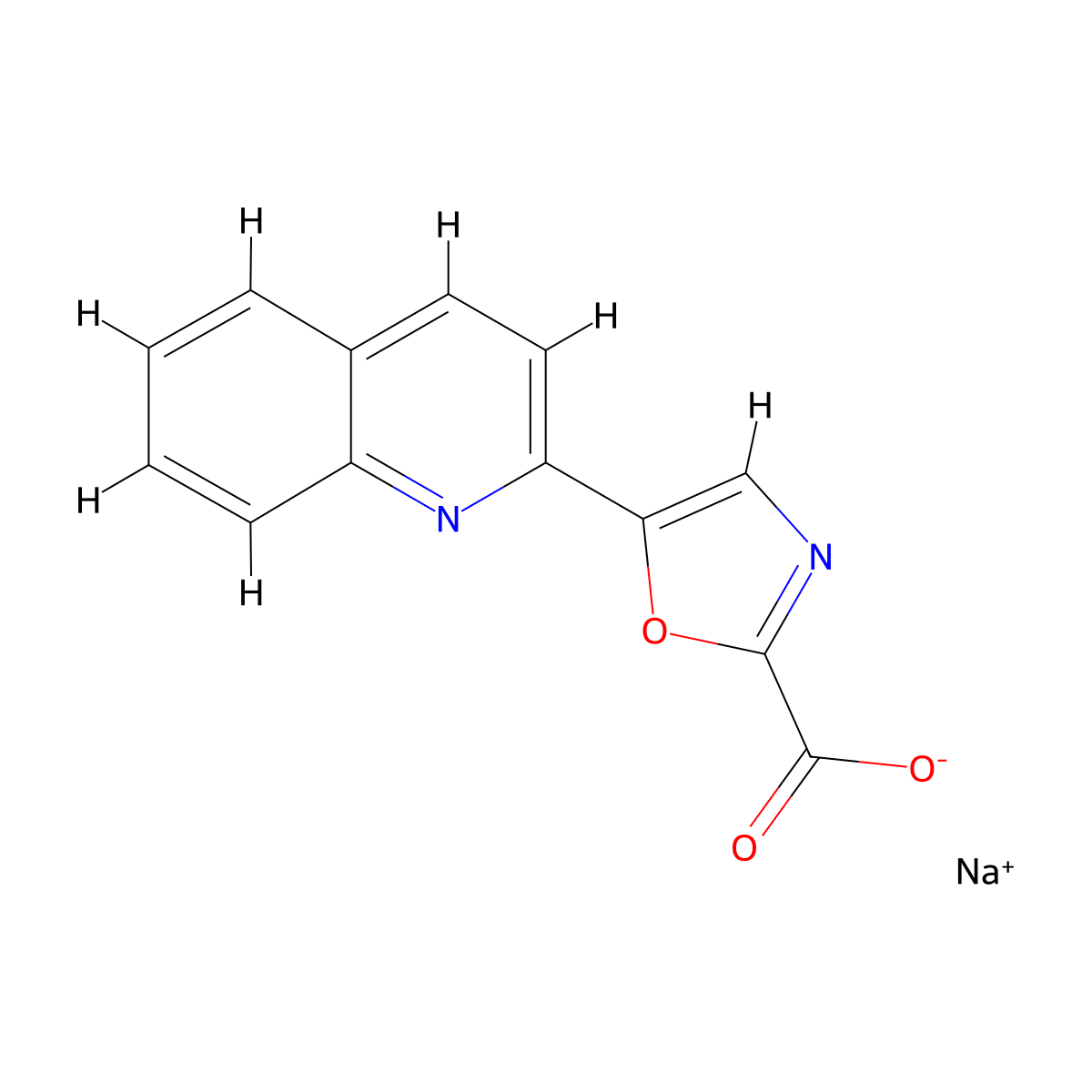 Sodium 5-(quinolin-2-yl)-1,3-oxazole-2-carboxylate molecular structure, CAS 2995289-35-3
