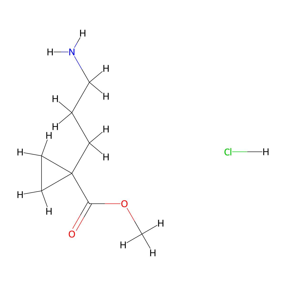 Methyl 1-(3-aminopropyl)cyclopropane-1-carboxylate hydrochloride molecular structure, CAS 2995289-42-2