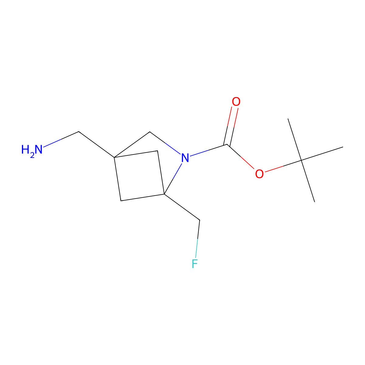 Tert-butyl 4-(aminomethyl)-1-(fluoromethyl)-2-azabicyclo[2.1.1]hexane-2-carboxylate molecular structure, CAS 2995289-77-3