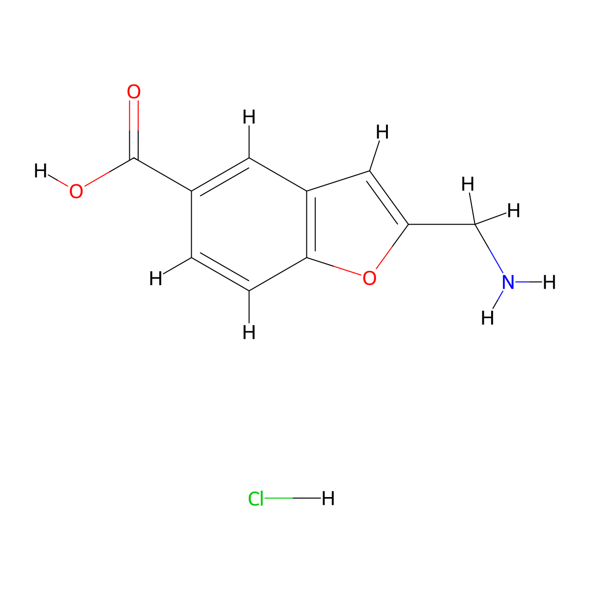 2-(Aminomethyl)-1-benzofuran-5-carboxylic acid hydrochloride molecular structure, CAS 2995289-85-3