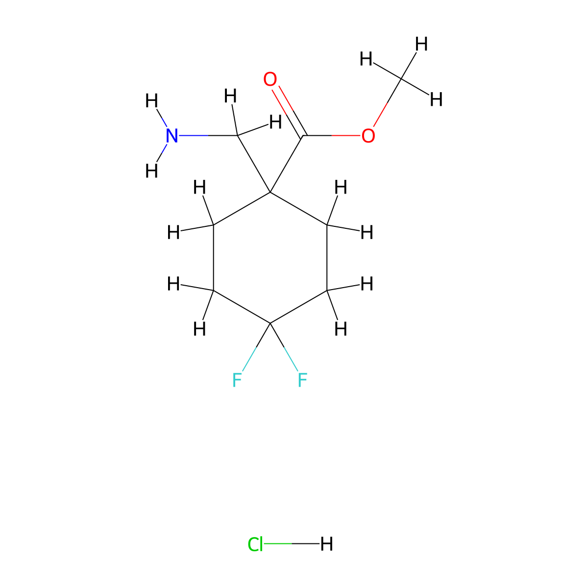 Methyl 1-(aminomethyl)-4,4-difluorocyclohexane-1-carboxylate hydrochloride molecular structure, CAS 2995289-93-3