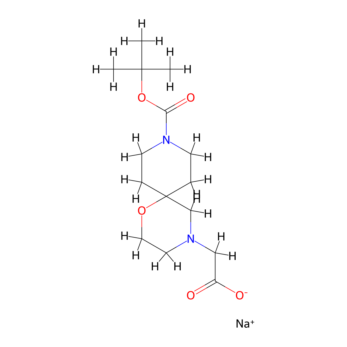Sodium 2-{9-[(tert-butoxy)carbonyl]-1-oxa-4,9-diazaspiro[5.5]undecan-4-yl}acetate molecular structure, CAS 2995290-07-6