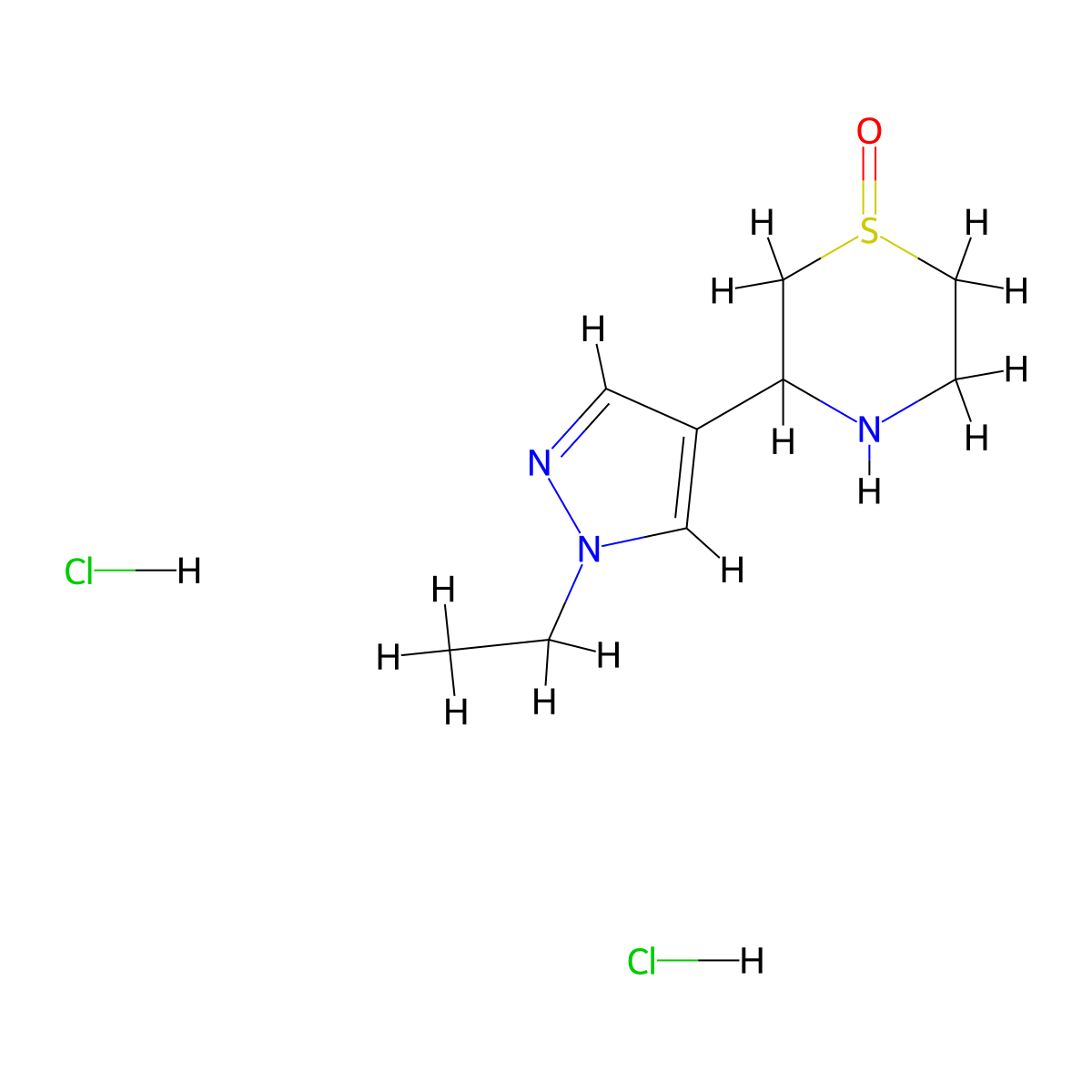 3-(1-ethyl-1H-pyrazol-4-yl)-1lambda4-thiomorpholin-1-one dihydrochloride molecular structure, CAS 2995290-53-2