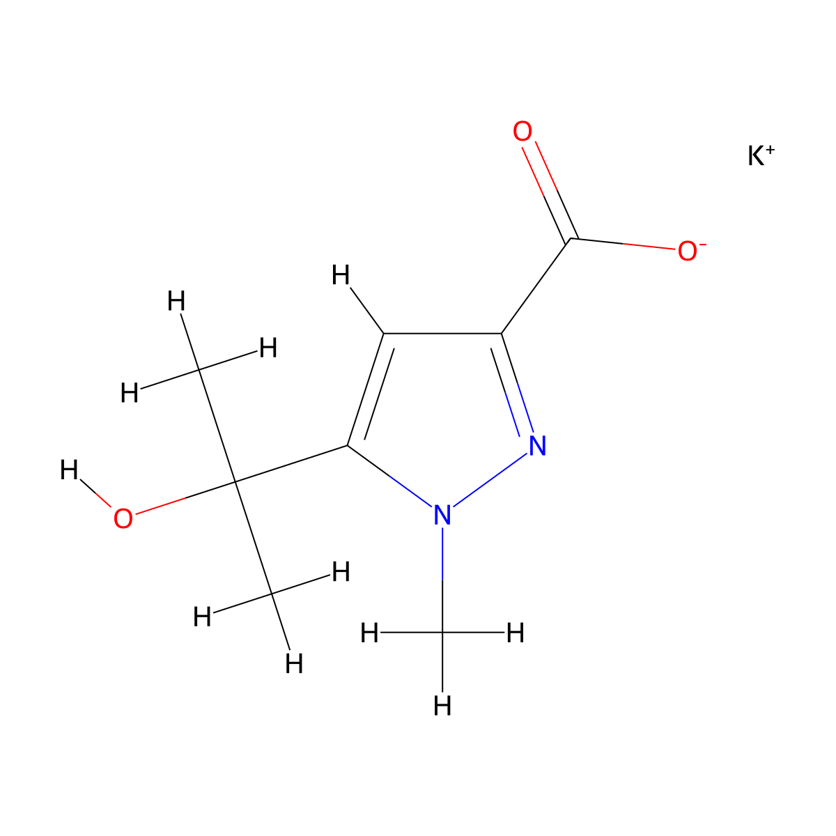 potassium 5-(2-hydroxypropan-2-yl)-1-methyl-1H-pyrazole-3-carboxylate molecular structure, CAS 2995290-64-5