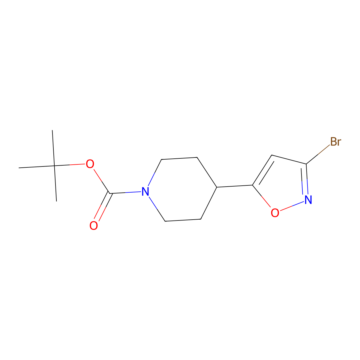 Tert-butyl 4-(3-bromo-1,2-oxazol-5-yl)piperidine-1-carboxylate molecular structure, CAS 2995290-97-4