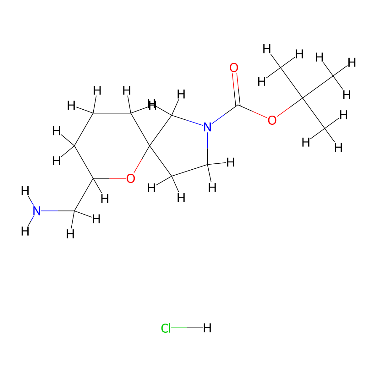 Tert-butyl 7-(aminomethyl)-6-oxa-2-azaspiro[4.5]decane-2-carboxylate hydrochloride molecular structure, CAS 2995291-43-3