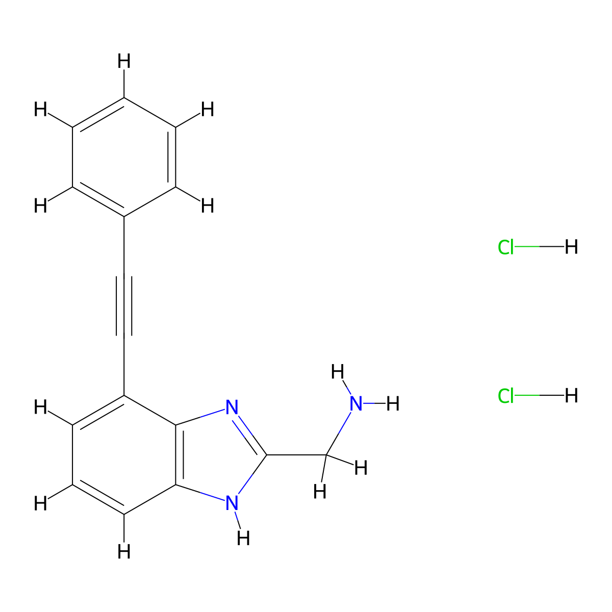 [4-(2-phenylethynyl)-1H-benzimidazol-2-yl]methanamine;dihydrochloride molecular structure, CAS 2995291-89-7
