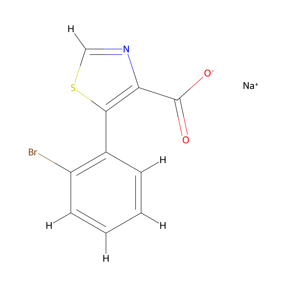 Sodium 5-(2-bromophenyl)-1,3-thiazole-4-carboxylate molecular structure, CAS 2995292-17-4