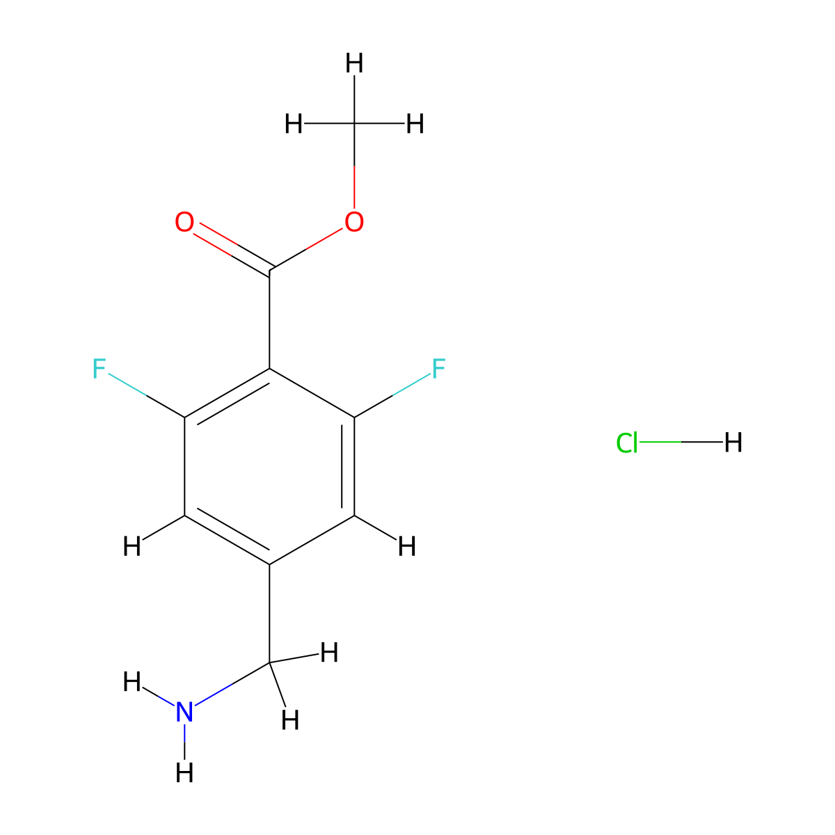 Methyl 4-(aminomethyl)-2,6-difluorobenzoate hydrochloride molecular structure, CAS 2995292-57-2