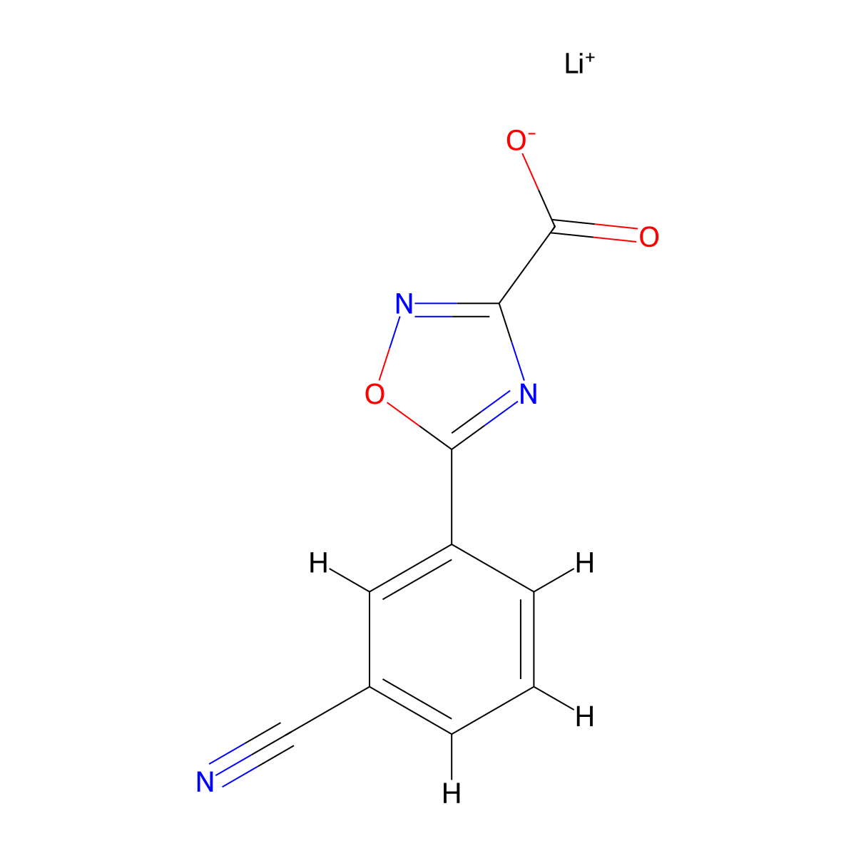 Lithium(1+) 5-(3-cyanophenyl)-1,2,4-oxadiazole-3-carboxylate molecular structure, CAS 2995292-63-0