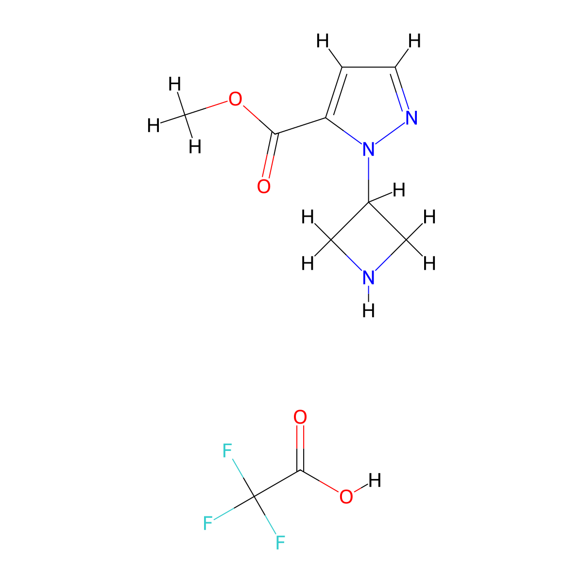 methyl 1-(azetidin-3-yl)-1H-pyrazole-5-carboxylate, trifluoroacetic acid molecular structure, CAS 2995292-67-4