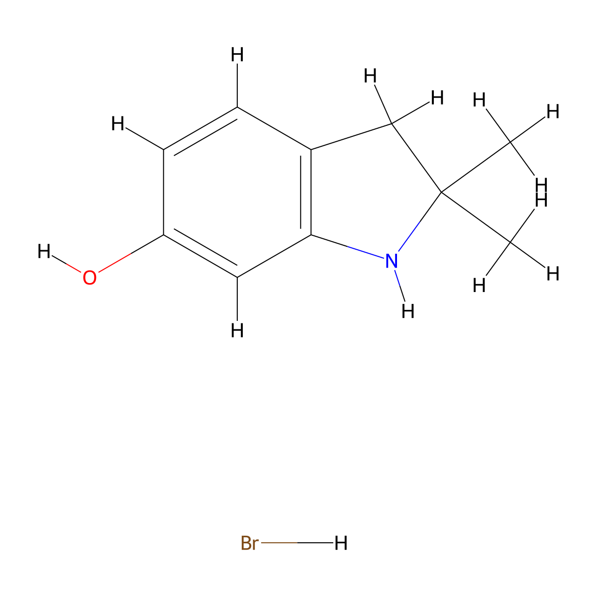 2,2-dimethyl-2,3-dihydro-1H-indol-6-ol hydrobromide molecular structure, CAS 2995293-21-3
