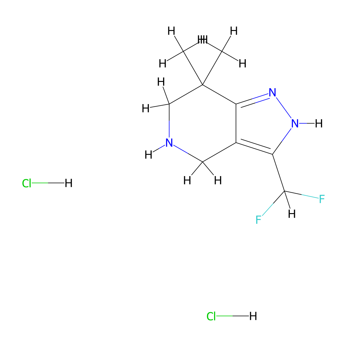 3-(difluoromethyl)-7,7-dimethyl-2H,4H,5H,6H,7H-pyrazolo[4,3-c]pyridine dihydrochloride molecular structure, CAS 2995293-25-7