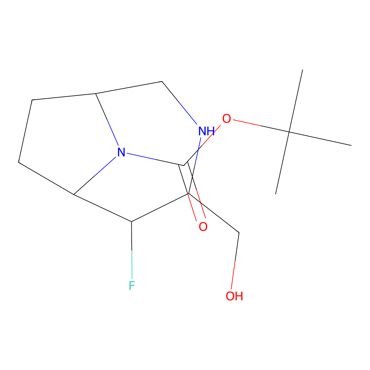 Tert-butyl 5-fluoro-4-(hydroxymethyl)-3,9-diazabicyclo[4.2.1]nonane-9-carboxylate molecular structure, CAS 2995296-34-7