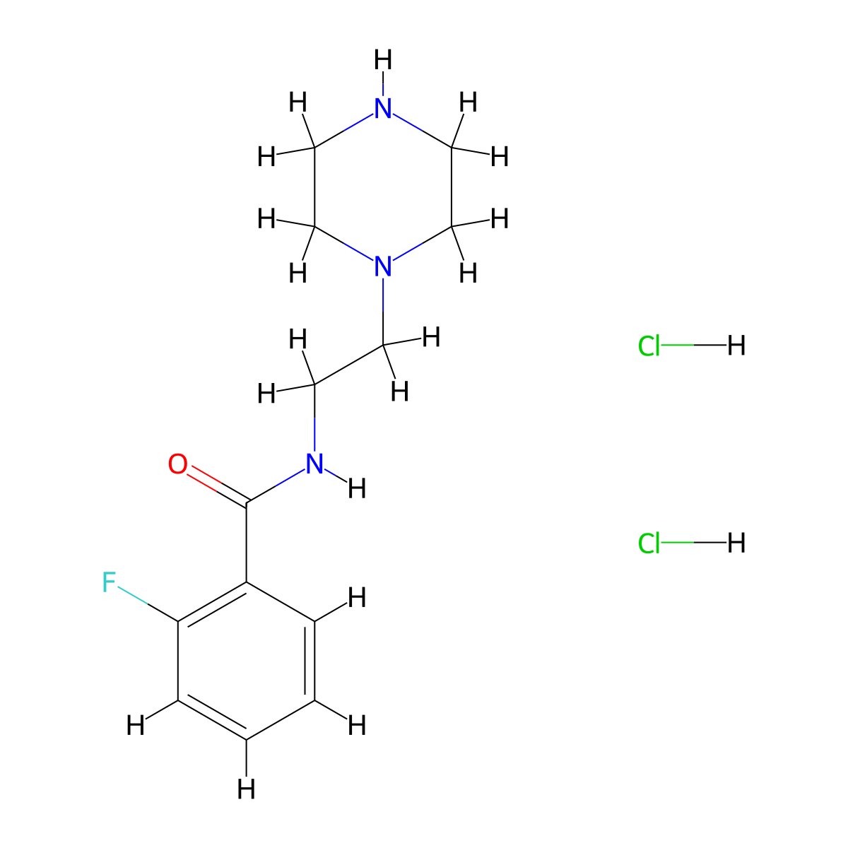 2-fluoro-N-[2-(piperazin-1-yl)ethyl]benzamide dihydrochloride molecular structure, CAS 2995297-72-6