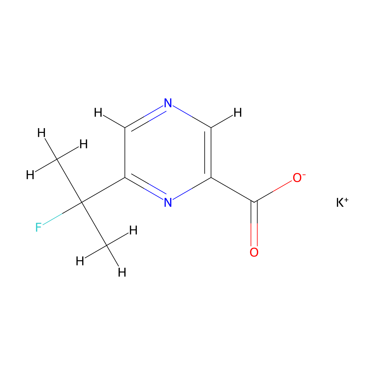 Potassium 6-(2-fluoropropan-2-yl)pyrazine-2-carboxylate molecular structure, CAS 2995297-92-0