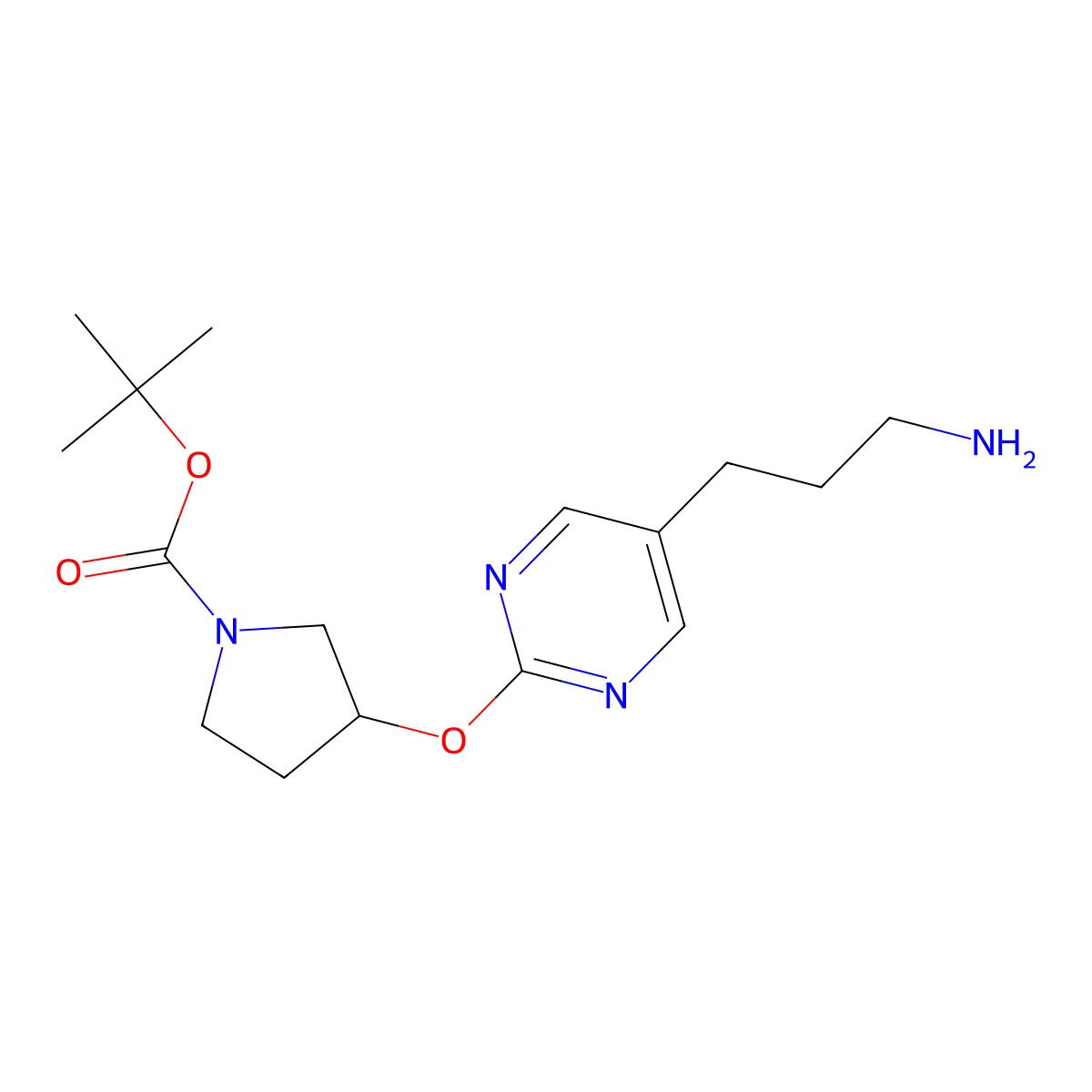 Tert-butyl 3-[5-(3-aminopropyl)pyrimidin-2-yl]oxypyrrolidine-1-carboxylate molecular structure, CAS 2995298-01-4