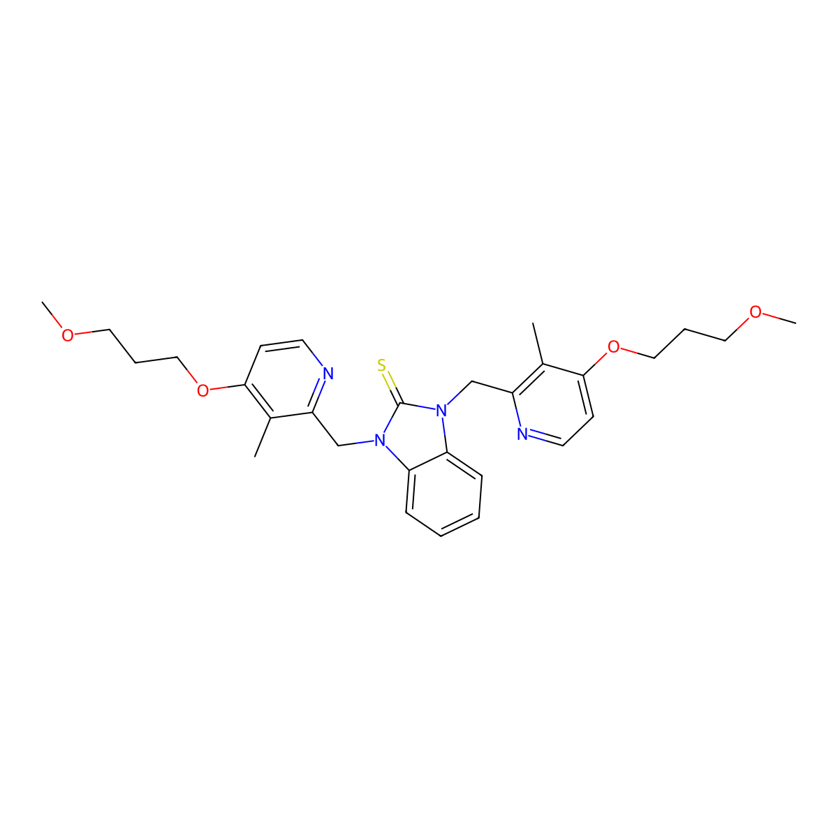 1,3-Bis((4-(3-methoxypropoxy)-3-methylpyridin-2-yl)methyl)-1,3-dihydro-2H-benzo[d]imidazole-2-thione molecular structure, CAS 2995298-56-9