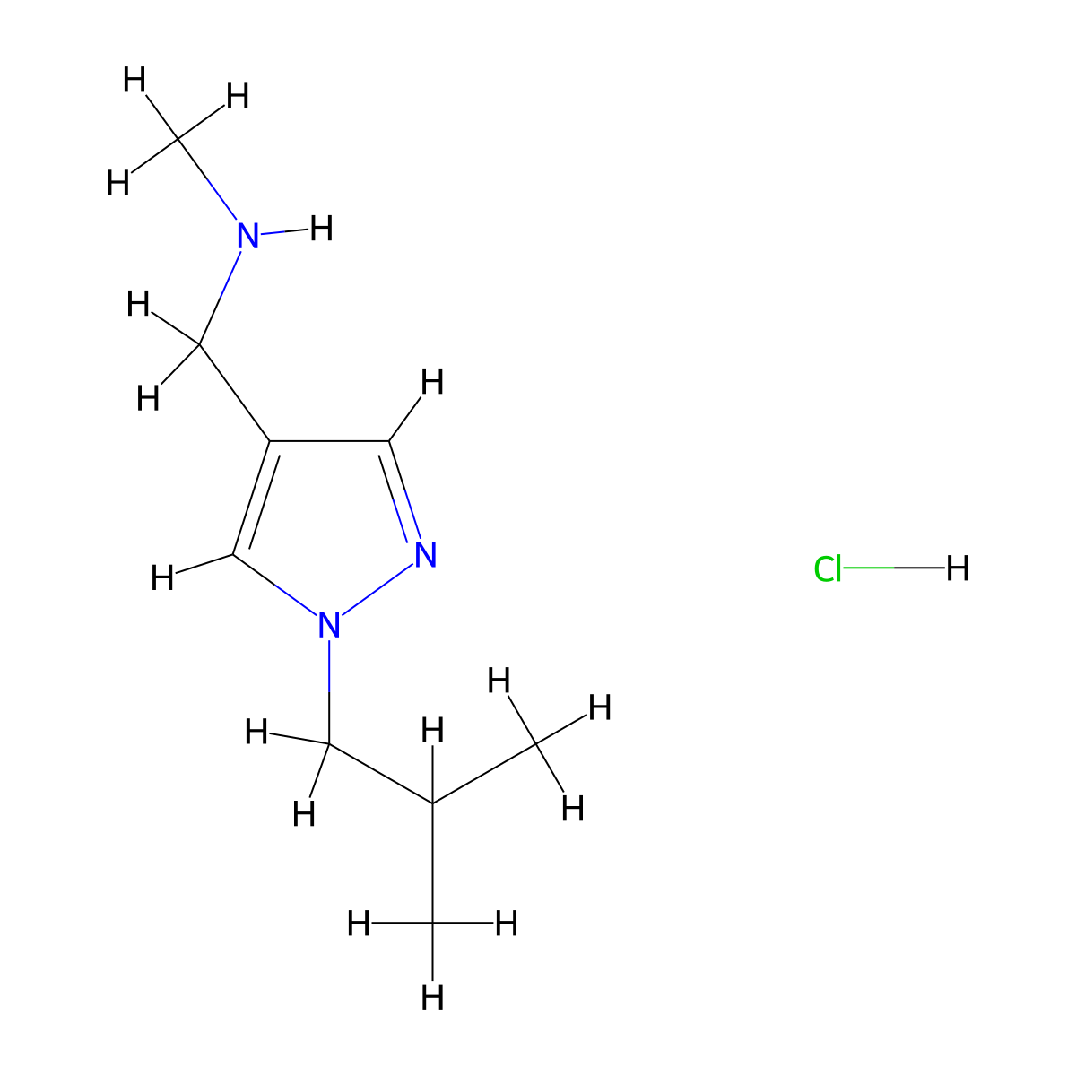methyl({[1-(2-methylpropyl)-1H-pyrazol-4-yl]methyl})amine hydrochloride molecular structure, CAS 2995298-70-7