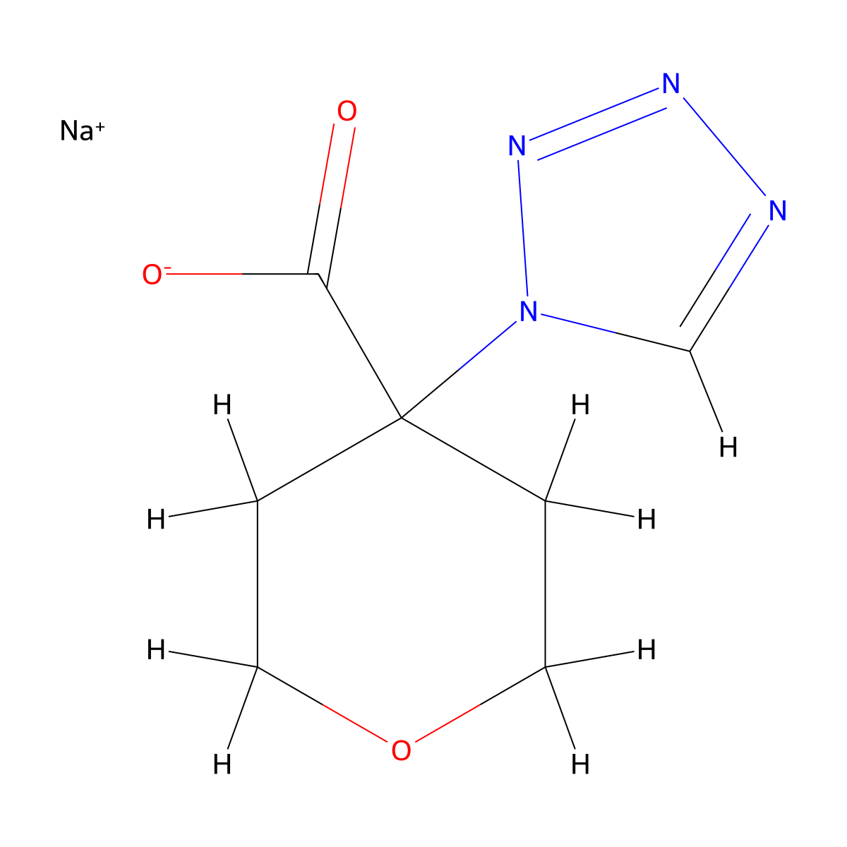 sodium 4-(1H-1,2,3,4-tetrazol-1-yl)oxane-4-carboxylate molecular structure, CAS 2995298-74-1