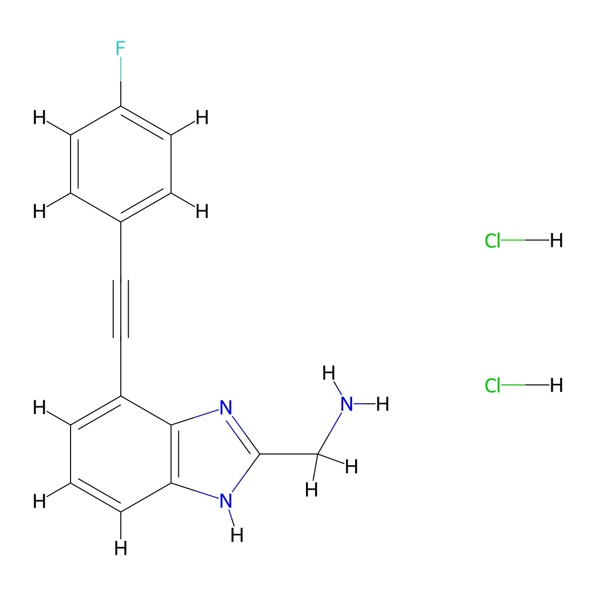 [4-[2-(4-fluorophenyl)ethynyl]-1H-benzimidazol-2-yl]methanamine;dihydrochloride molecular structure, CAS 2995298-80-9