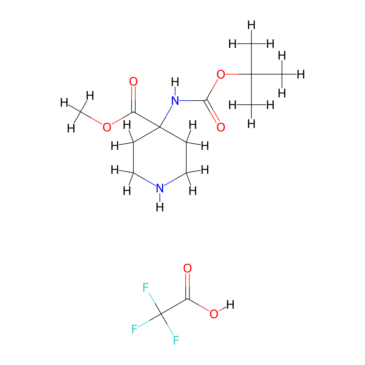 Methyl 4-{[(tert-butoxy)carbonyl]amino}piperidine-4-carboxylate, trifluoroacetic acid molecular structure, CAS 2995298-98-9