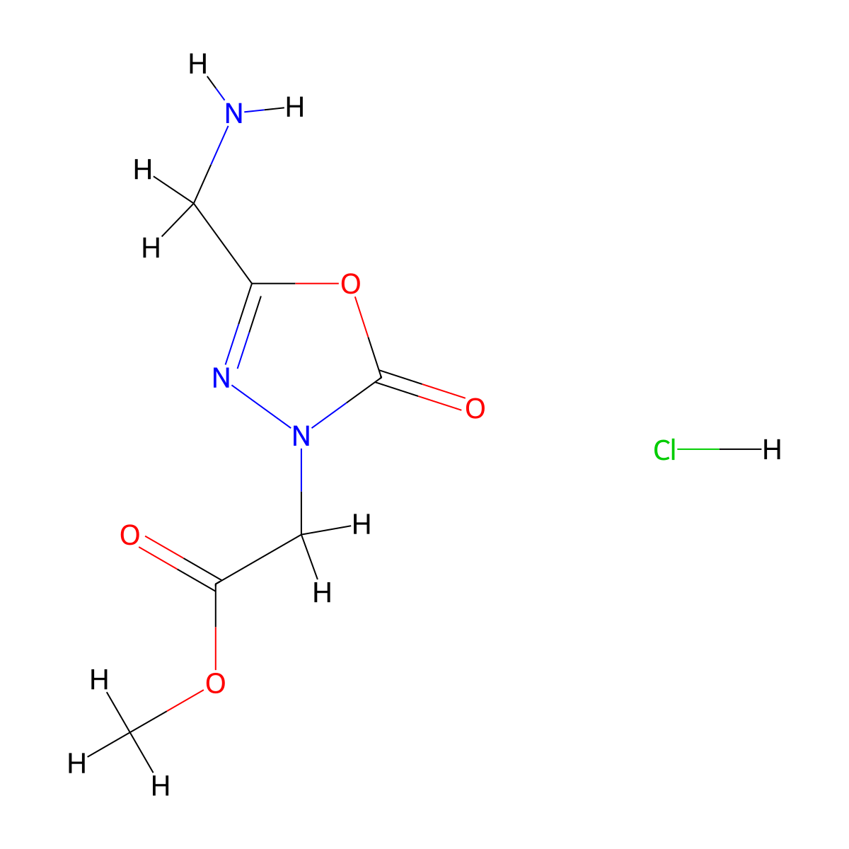 Methyl 2-[5-(aminomethyl)-2-oxo-2,3-dihydro-1,3,4-oxadiazol-3-yl]acetate hydrochloride molecular structure, CAS 2995344-45-9