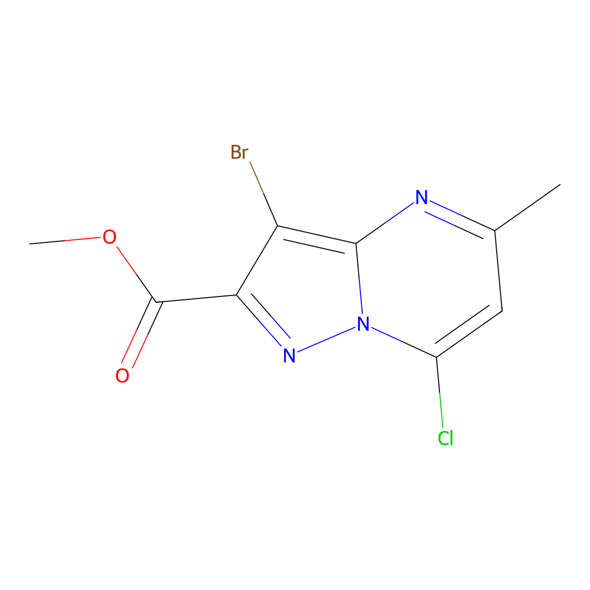 Methyl 3-bromo-7-chloro-5-methylpyrazolo[1,5-a]pyrimidine-2-carboxylate molecular structure, CAS 2995384-63-7