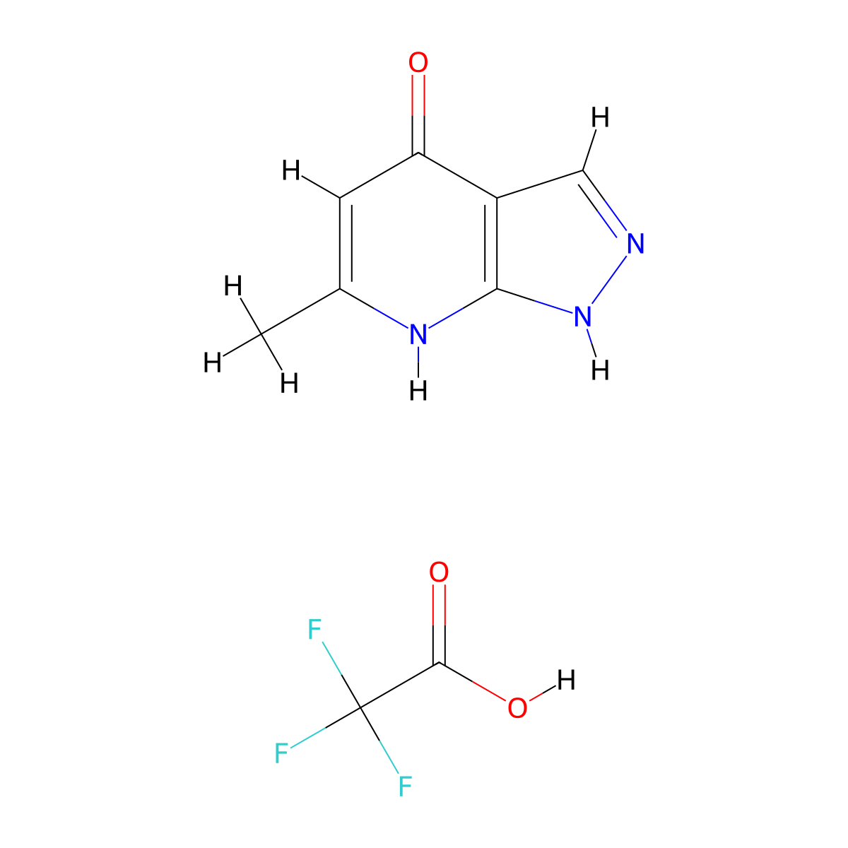 6-methyl-1H,4H,7H-pyrazolo[3,4-b]pyridin-4-one, trifluoroacetic acid molecular structure, CAS 2995387-94-3
