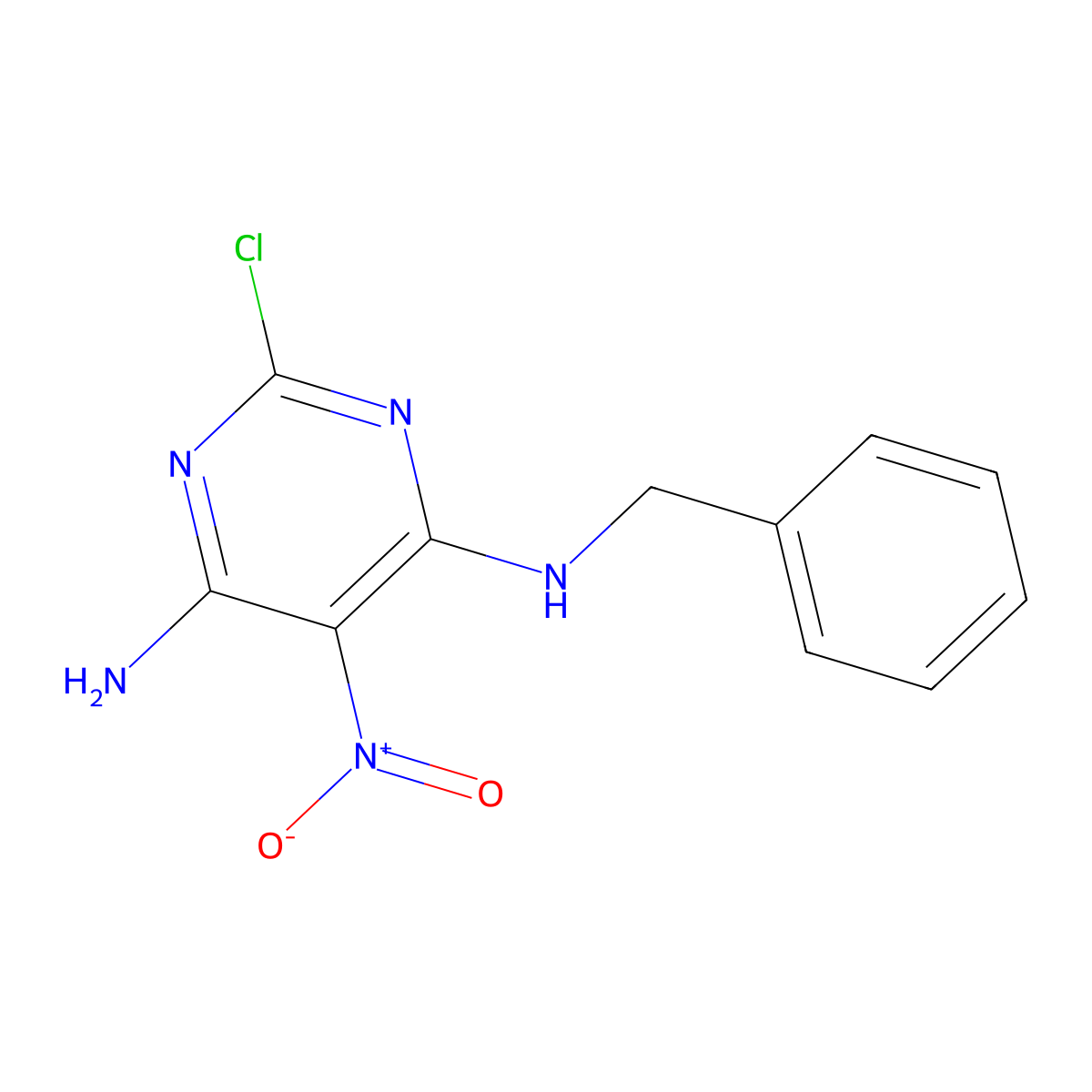 N4-benzyl-2-chloro-5-nitropyrimidine-4,6-diamine molecular structure, CAS 29955-43-9