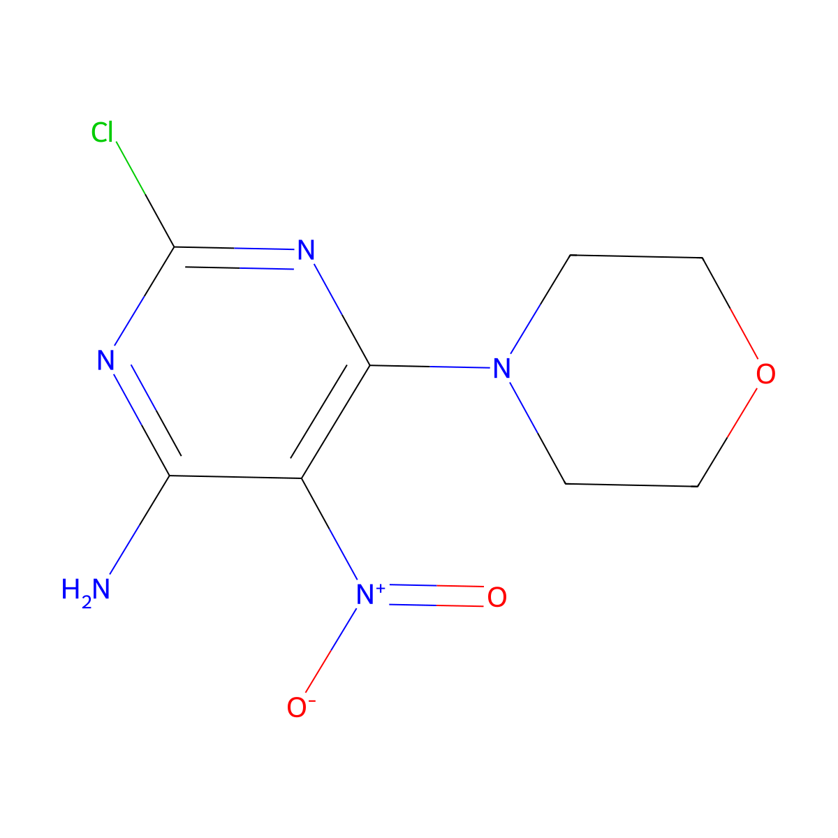 2-Chloro-6-morpholino-5-nitropyrimidin-4-amine molecular structure, CAS 29955-44-0