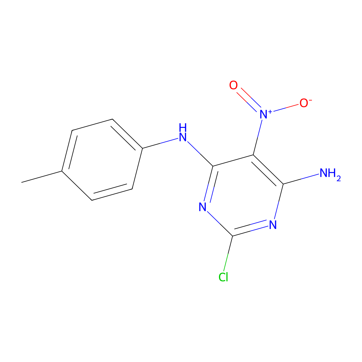 2-chloro-N-(4-methylphenyl)-5-nitropyrimidine-4,6-diamine molecular structure, CAS 29955-45-1