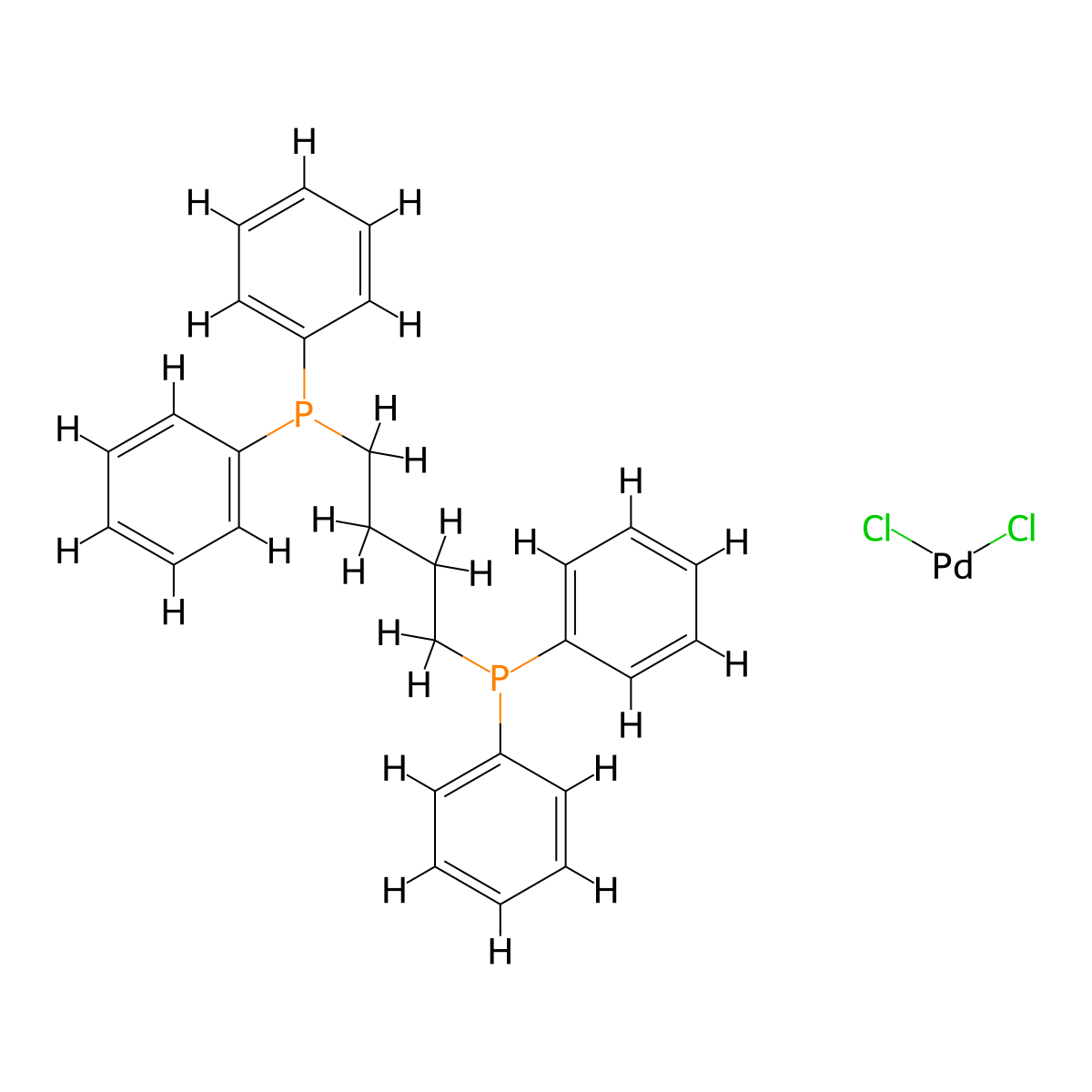 (Butane-1,4-diyl)bis(diphenylphosphane)--dichloropalladium (1/1) molecular structure, CAS 29964-62-3
