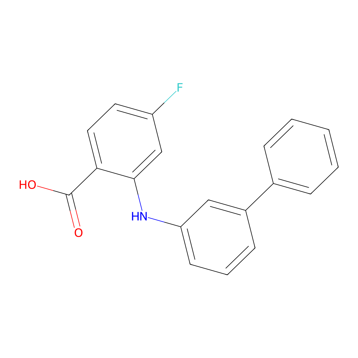 4-Fluoranyl-2-[(3-phenylphenyl)amino]benzoic acid molecular structure, CAS 2996821-30-6