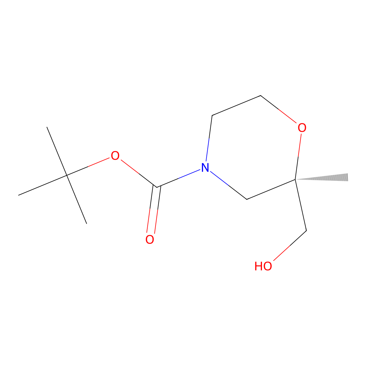 tert-Butyl (2R)-2-(hydroxymethyl)-2-methylmorpholine-4-carboxylate molecular structure, CAS 2997009-23-9