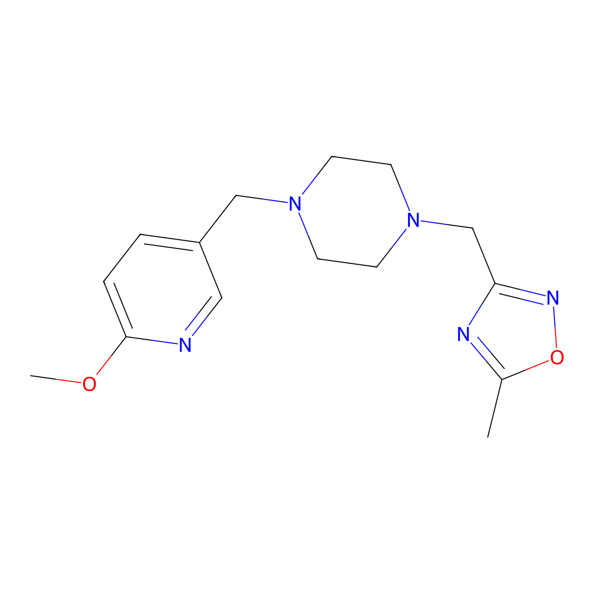 1-[(6-Methoxypyridin-3-yl)methyl]-4-[(5-methyl-1,2,4-oxadiazol-3-yl)methyl]piperazine molecular structure, CAS 2997571-08-9
