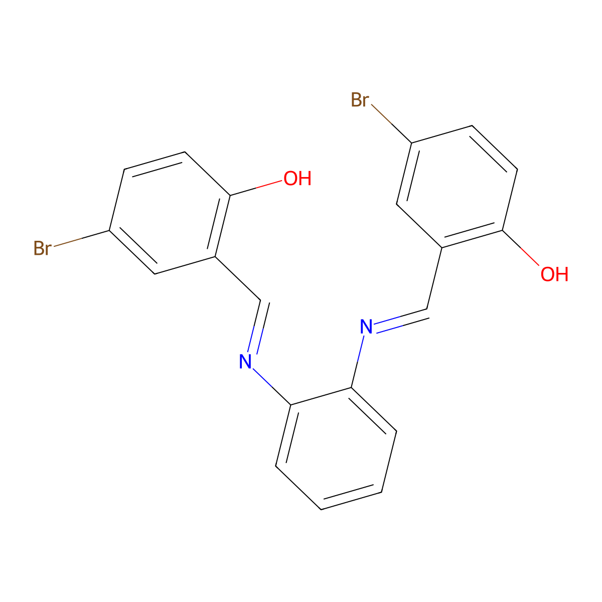 4-Bromo-2-[({2-[(5-bromo-2-hydroxybenzylidene)amino]phenyl}imino)methyl]phenol molecular structure, CAS 29979-27-9
