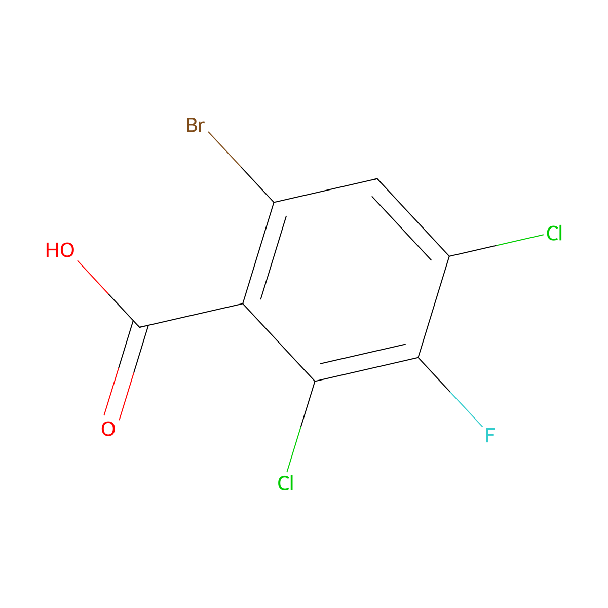 6-Bromo-2,4-dichloro-3-fluorobenzoic acid molecular structure, CAS 2998554-42-8