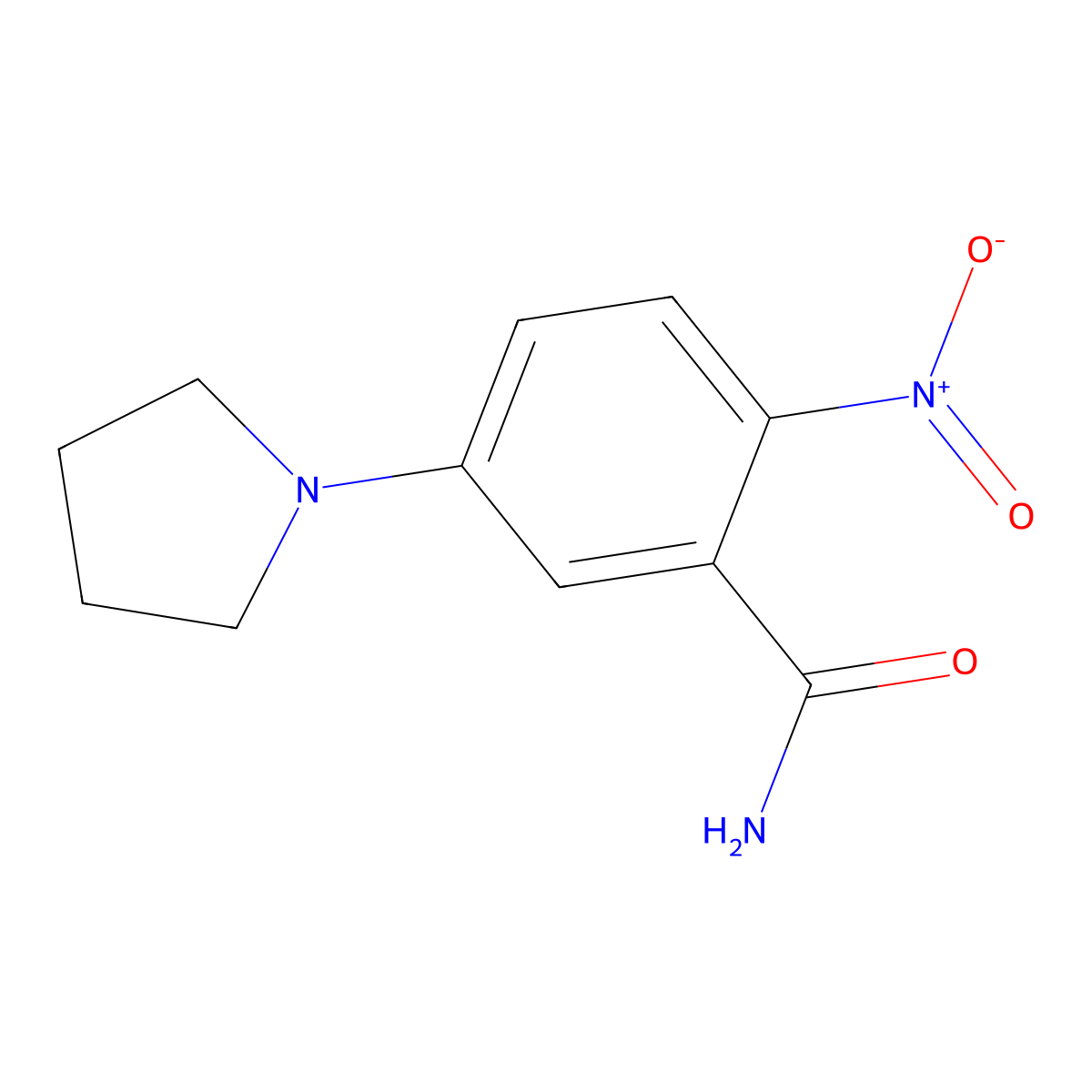 2-Nitro-5-(1-pyrrolidinyl)benzenecarboxamide molecular structure, CAS 299897-90-8