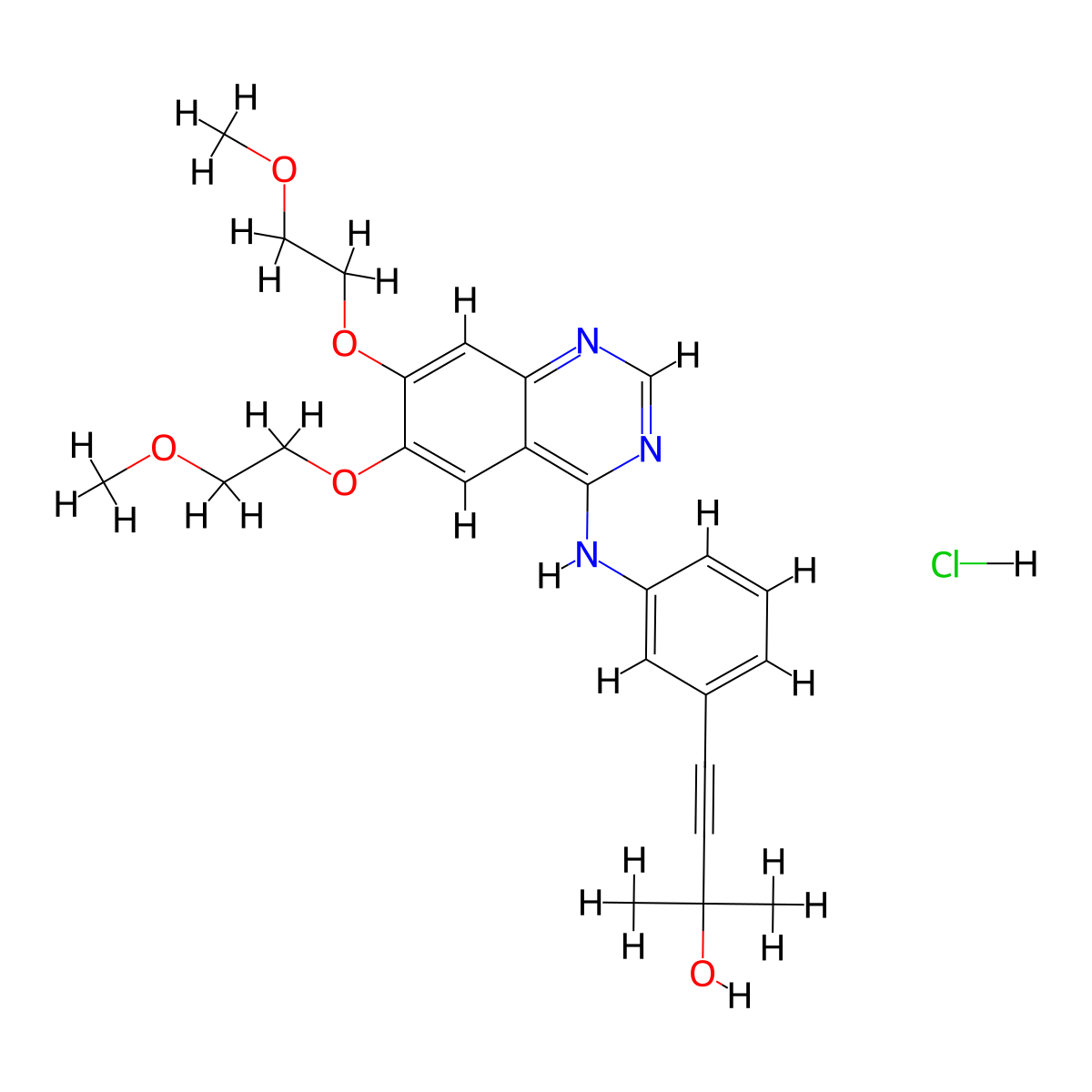 4-(3-((6,7-Bis(2-methoxyethoxy)quinazolin-4-yl)amino)phenyl)-2-methylbut-3-yn-2-ol hydrochloride molecular structure, CAS 299912-59-7