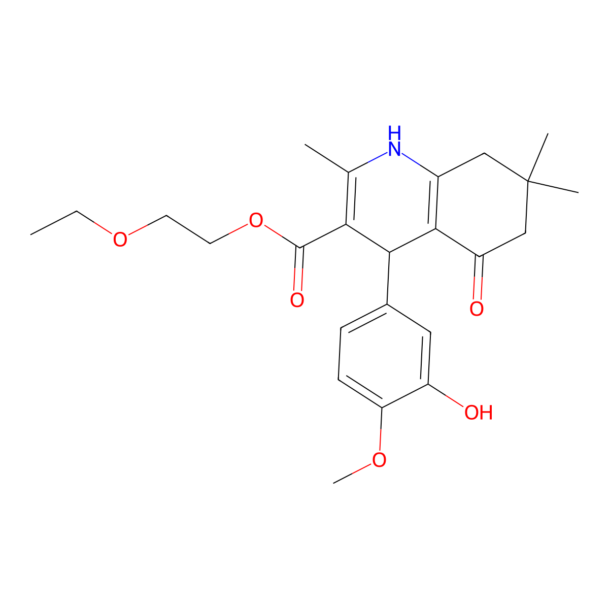 2-Ethoxyethyl 4-(3-hydroxy-4-methoxyphenyl)-2,7,7-trimethyl-5-oxo-1,4,5,6,7,8-hexahydroquinoline-3-carboxylate molecular structure, CAS 299918-63-1