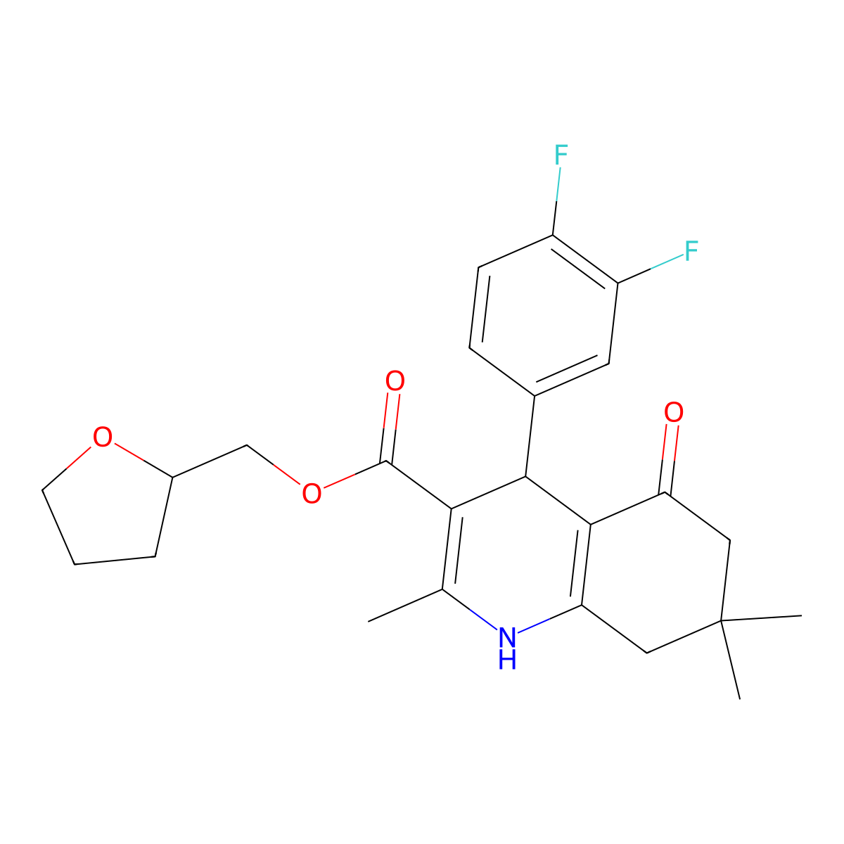 Oxolan-2-ylmethyl 4-(3,4-difluorophenyl)-2,7,7-trimethyl-5-oxo-1,4,6,8-tetrahydroquinoline-3-carboxylate molecular structure, CAS 299919-00-9
