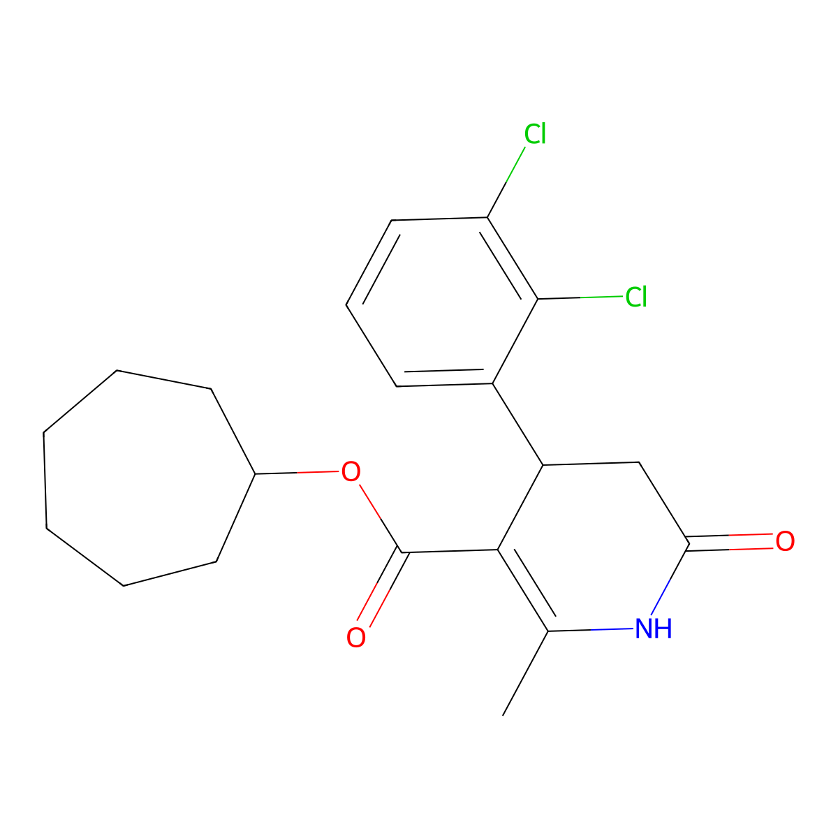 Cycloheptyl 4-(2,3-dichlorophenyl)-2-methyl-6-oxo-1,4,5,6-tetrahydropyridine-3-carboxylate molecular structure, CAS 299919-42-9